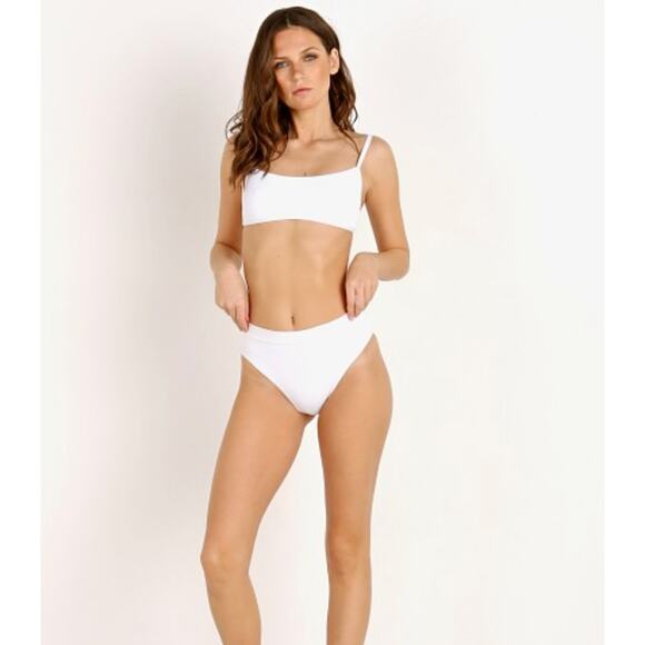 L Space Frenchi Bikini Bottom and Gemma Top White Ribbed Bikini XS - Picture 1 of 8